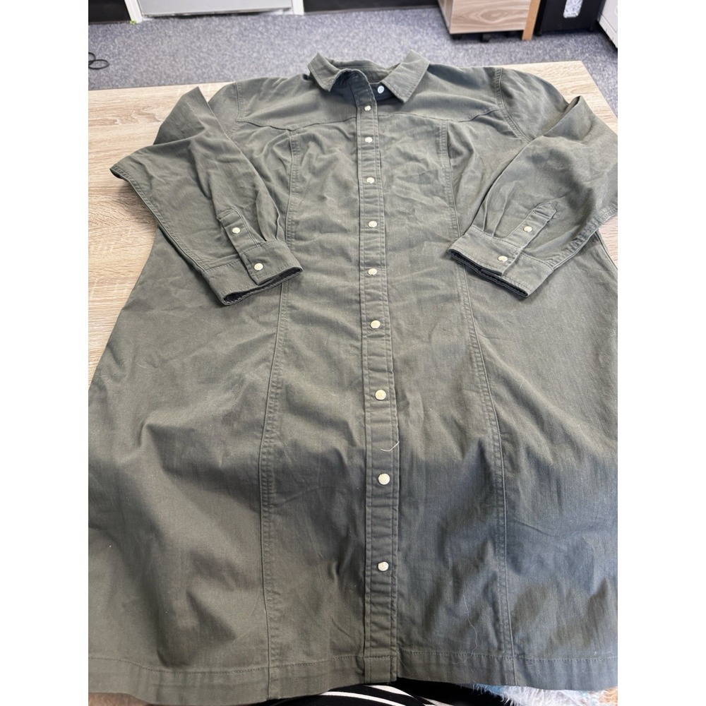 Women's Lee Denim Shirt Dress, Long Sleeve, Snap Front & Cuffs, Olive Grey 1x A7